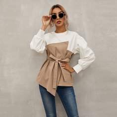 Пояс Контрастный цвет Повседневный Блузы Shein