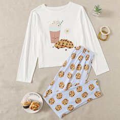 Мультяшный принт милый Пижама Shein