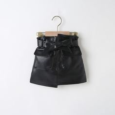 Юбка из искусственной кожи с поясом и карманом для девочек Shein