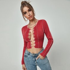 Топ в рубчик со шнурком Shein