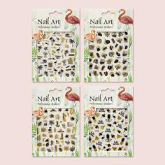 4 листа наклейка для ногтей с узором фламинго Shein