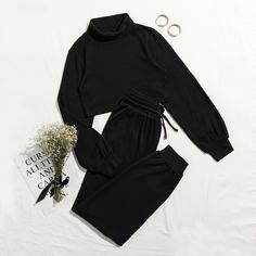 Кроп топ и брюки на кулиске Shein