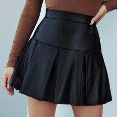 плиссированное Одноцветный Институтский Юбки Shein