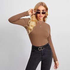 Вязаный топ в рубчик с воротником-стойкой Shein