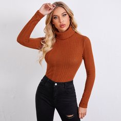 Трикотажная футболка с высоким воротником Shein