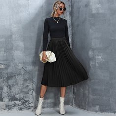 Однотонная плиссированная юбка с высокой талией Shein