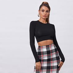 Одноцветный Повседневный Футболки Shein