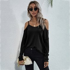Вязаная футболка с открытыми плечами Shein