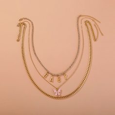 3шт ожерелье с бабочкой и буквами Shein