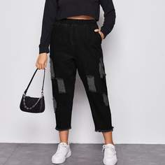 Рваные короткие джинсы размера плюс с эластичной талией Shein