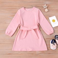 Платье с поясом и оригинальным рукавом для девочек Shein