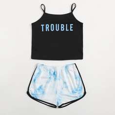 Пижама с принтом тай дай для девочек Shein