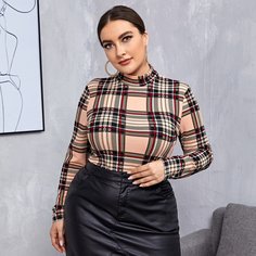 Клетка Элегантный Футболка размера плюс Shein
