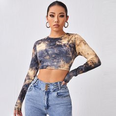 трикотажный тай дай Повседневный Футболки Shein