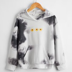 с карманами Со цветочками Повседневный Толстовки для девочек Shein