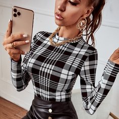 Клетчатый Повседневный Футболки Shein
