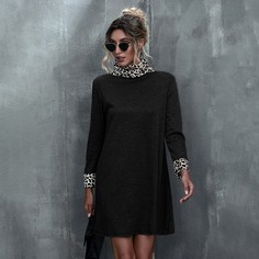 Контрастное платье-футболка с леопардовым принтом Shein