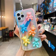 Прозрачный чехол для iPhone с 3D медведемя Shein
