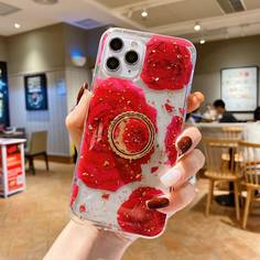 Чехол для iPhone с узором розы и держателем для телефона Shein