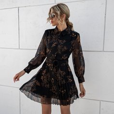 плиссированное Цветочный принт Повседневный Платье Shein