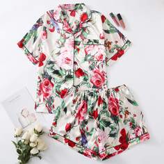 с карманами Со цветочками Элегантный Пижама размер плюс Shein