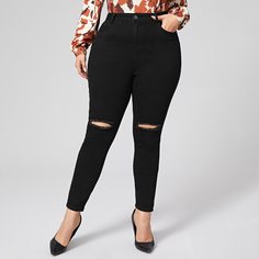 на пуговицах Одноцветный Джинсы размер плюс Shein