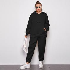 Толстовка на кулиске с карманом и спортивные брюки размера плюс Shein