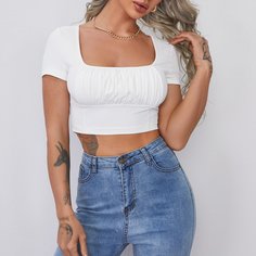 трикотажный Одноцветный Повседневный Футболки Shein