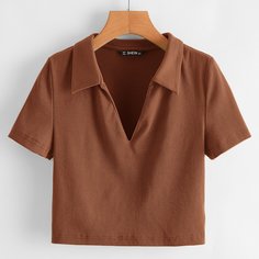Трикотажная футболка с v-образным вырезом Shein