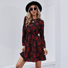 Платье с цветочным принтом и рукавом реглан Shein