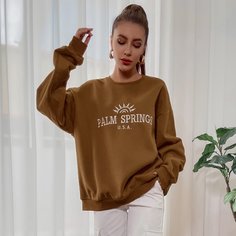 Свитшот оверсайз с текстовым вышивкой Shein