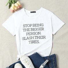 Лозунг Повседневный Футболки Shein