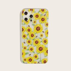 Прозрачный чехол для iPhone с принтом подсолнуха Shein