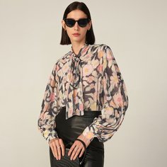 Шифоновая блуза с воротнкиом-бантом и цветочным принтом Shein