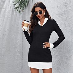 Разрез Контрастный цвет Повседневный Платья Shein