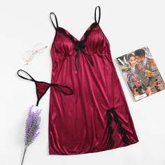 Атласное платье размера плюс с разрезом и стринги Shein