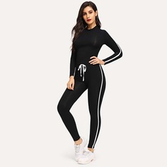 Полосатый топ с круглым вырезом и брюки комплект Shein