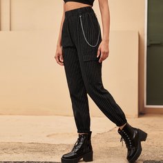 Брюки в полоску с цепочкой Shein
