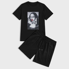 Мужские шорты и футболка с графическим принтом Shein