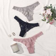 Трусики с кружевной вставкой 3шт Shein