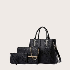 3шт сумка из тисненой змеиной кожи с клатчем Shein