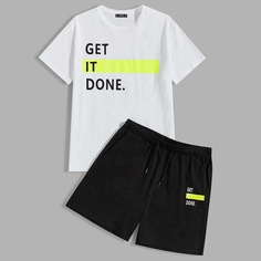 Мужские шорты и футболка с текстовым принтом Shein