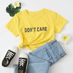 Жёлтый Лозунг Повседневный Футболки для маленьких девочек Shein