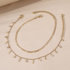 2шт ножной браслет с звездами и стразами Shein