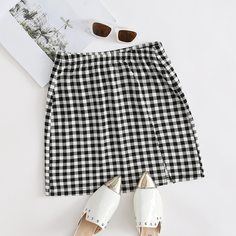 Юбка в клетку с разрезом Shein