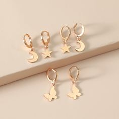3 пары серьги-подвески с декором звезды и бабочки Shein
