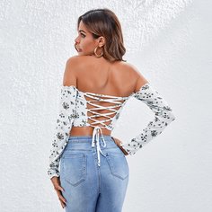 Декоративный край Цветочный Сексуальный Футболки Shein
