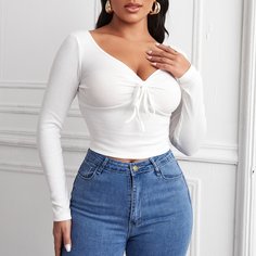 Трикотажная короткая футболка с узлом Shein