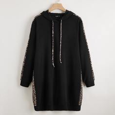 Платье-толстовка размера плюс на кулиске с леопардовым принтом Shein