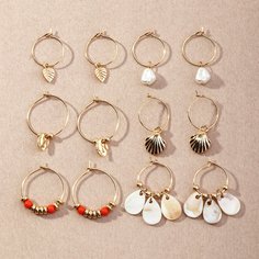 6 пар серьги с листом и ракушкой Shein